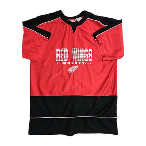 Vintage 90s Detroit Red Wings Jersey Men's Large Short Sleeve Color Block Stripe